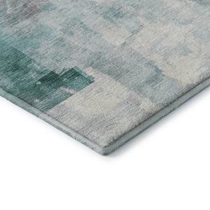 HomeRoots 5' Modern Teal Gray & Silver Abstract Washable Area Rug | UV Protected, Stain-Resistant Design 697526