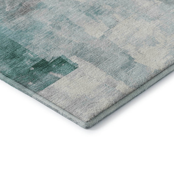 HomeRoots 5' Modern Teal Gray & Silver Abstract Washable Area Rug | UV Protected, Stain-Resistant Design 697526