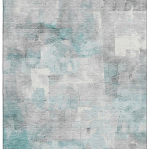 HomeRoots 5' Modern Teal Gray & Silver Abstract Washable Area Rug | UV Protected, Stain-Resistant Design 697526