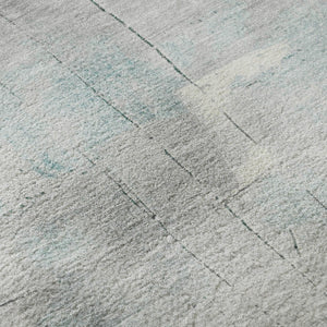 HomeRoots 8' Teal Gray and Silver Abstract Washable Round Rug with Stain Resistance and UV Protection Features 697527