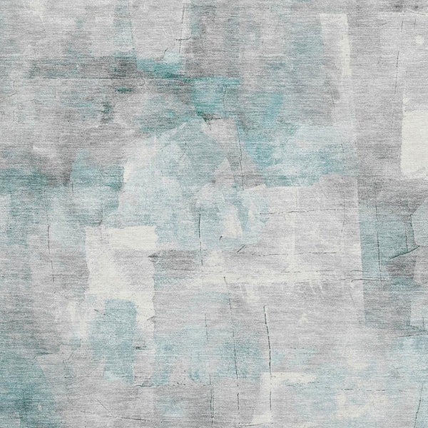 HomeRoots 8' X 10' Contemporary Teal Gray & Silver Abstract Washable Area Rug with Stain Resistance & UV Protection 697528