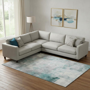 HomeRoots 9' X 12' Teal Gray & Silver Abstract Area Rug - Washable, UV-Resistant, Non-Slip for High-Traffic Homes 697529