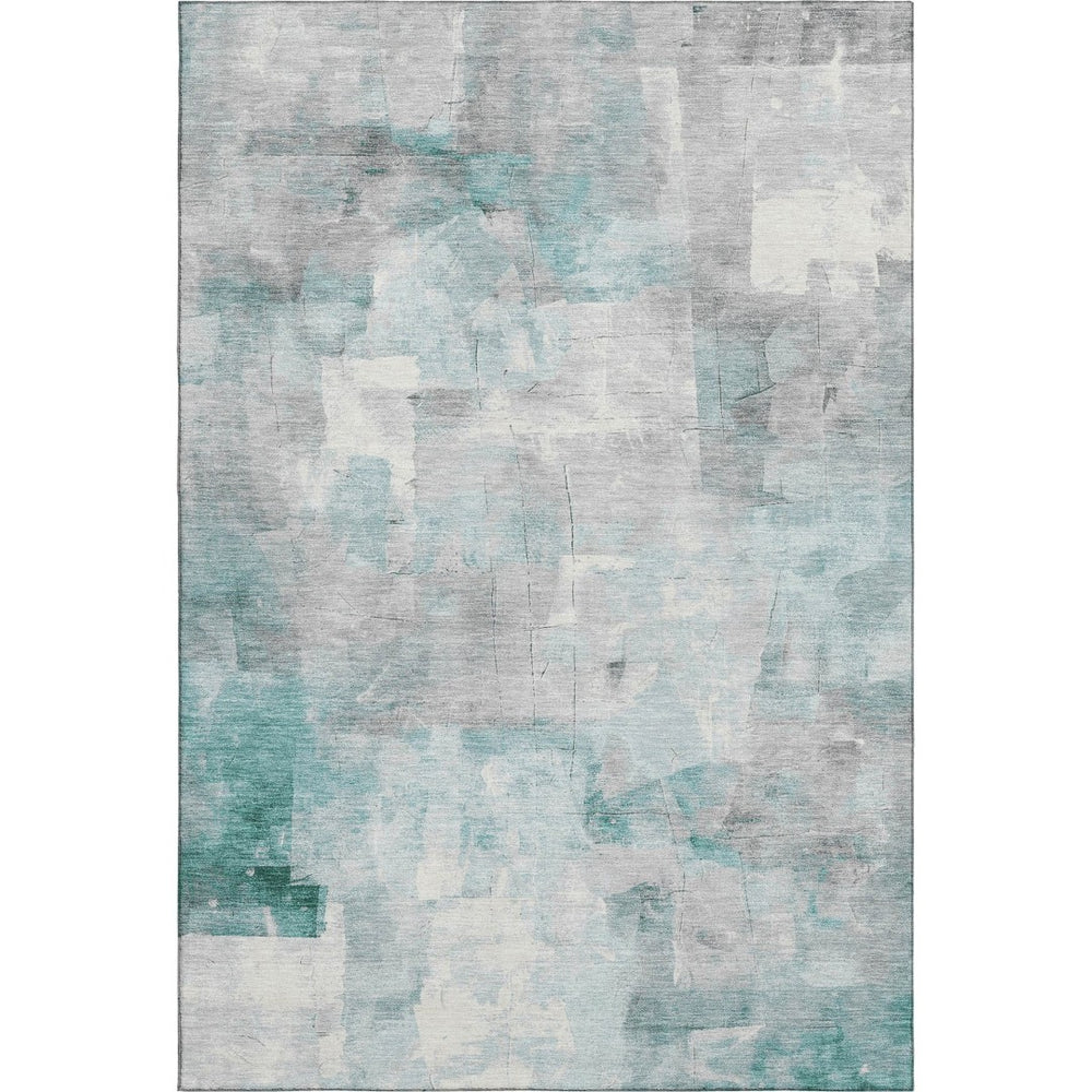 HomeRoots 9' X 12' Teal Gray & Silver Abstract Area Rug - Washable, UV-Resistant, Non-Slip for High-Traffic Homes 697529