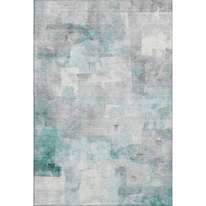 HomeRoots 9' X 12' Teal Gray & Silver Abstract Area Rug - Washable, UV-Resistant, Non-Slip for High-Traffic Homes 697529
