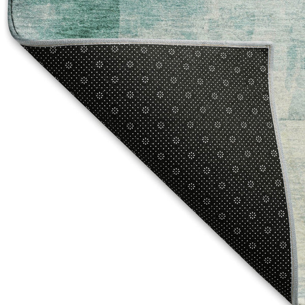HomeRoots 9' X 12' Teal Gray & Silver Abstract Area Rug - Washable, UV-Resistant, Non-Slip for High-Traffic Homes 697529
