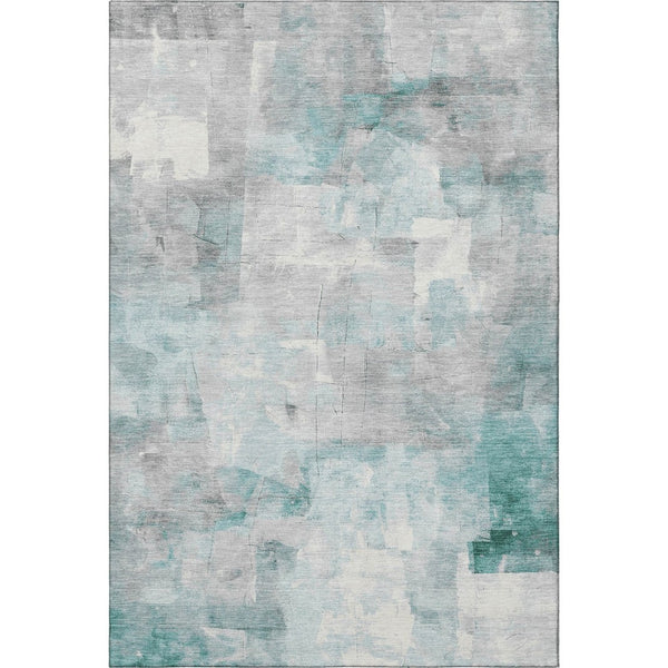 HomeRoots 9' X 12' Teal Gray & Silver Abstract Area Rug - Washable, UV-Resistant, Non-Slip for High-Traffic Homes 697529