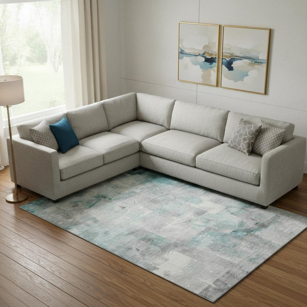 HomeRoots 10' X 14' Teal Gray & Silver Abstract Area Rug - Washable, UV-Protected, Durable for Busy Homes 697530