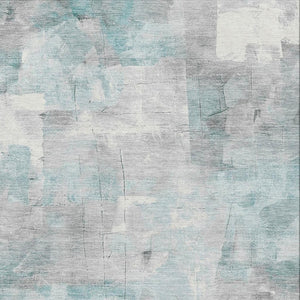 HomeRoots 10' X 14' Teal Gray & Silver Abstract Area Rug - Washable, UV-Protected, Durable for Busy Homes 697530