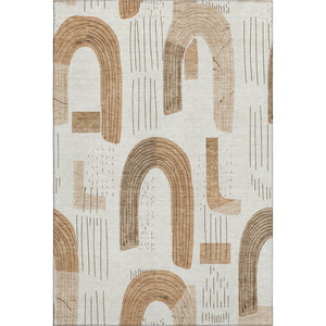 HomeRoots 5' X 8' Stylish Ivory Khaki Beige Geometric Area Rug – UV Protected, Stain-Resistant & Easy Care! 697532