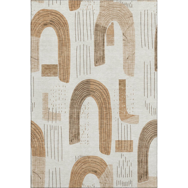 HomeRoots 5' X 8' Stylish Ivory Khaki Beige Geometric Area Rug – UV Protected, Stain-Resistant & Easy Care! 697532