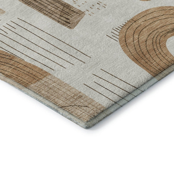 HomeRoots 5' X 8' Stylish Ivory Khaki Beige Geometric Area Rug – UV Protected, Stain-Resistant & Easy Care! 697532