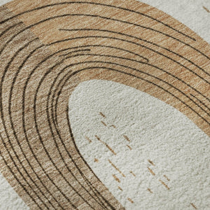 HomeRoots 5' X 8' Stylish Ivory Khaki Beige Geometric Area Rug – UV Protected, Stain-Resistant & Easy Care! 697532
