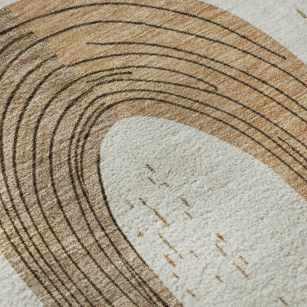 HomeRoots 5' X 8' Stylish Ivory Khaki Beige Geometric Area Rug – UV Protected, Stain-Resistant & Easy Care! 697532