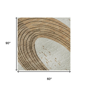HomeRoots 5' X 8' Stylish Ivory Khaki Beige Geometric Area Rug – UV Protected, Stain-Resistant & Easy Care! 697532