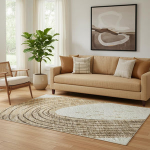 HomeRoots 5' X 8' Stylish Ivory Khaki Beige Geometric Area Rug – UV Protected, Stain-Resistant & Easy Care! 697532