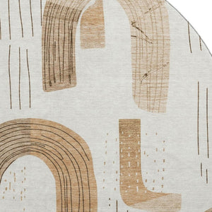 HomeRoots 8' Stylish Ivory Khaki Geometric Washable Round Rug - UV Protected, Kid & Pet Friendly Durability! 697533