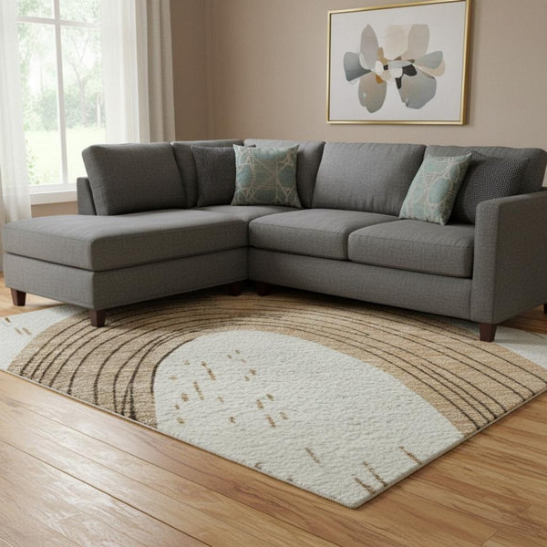 HomeRoots 8' X 10' Ivory Khaki Beige Geometric Washable Area Rug - Stylish, Durable & UV-Protected for Homes 697534