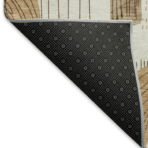 HomeRoots 9' Modern Ivory Khaki Geometric Washable Area Rug with UV Protection for Stylish High-Traffic Spaces 697535