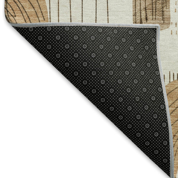 HomeRoots 9' Modern Ivory Khaki Geometric Washable Area Rug with UV Protection for Stylish High-Traffic Spaces 697535