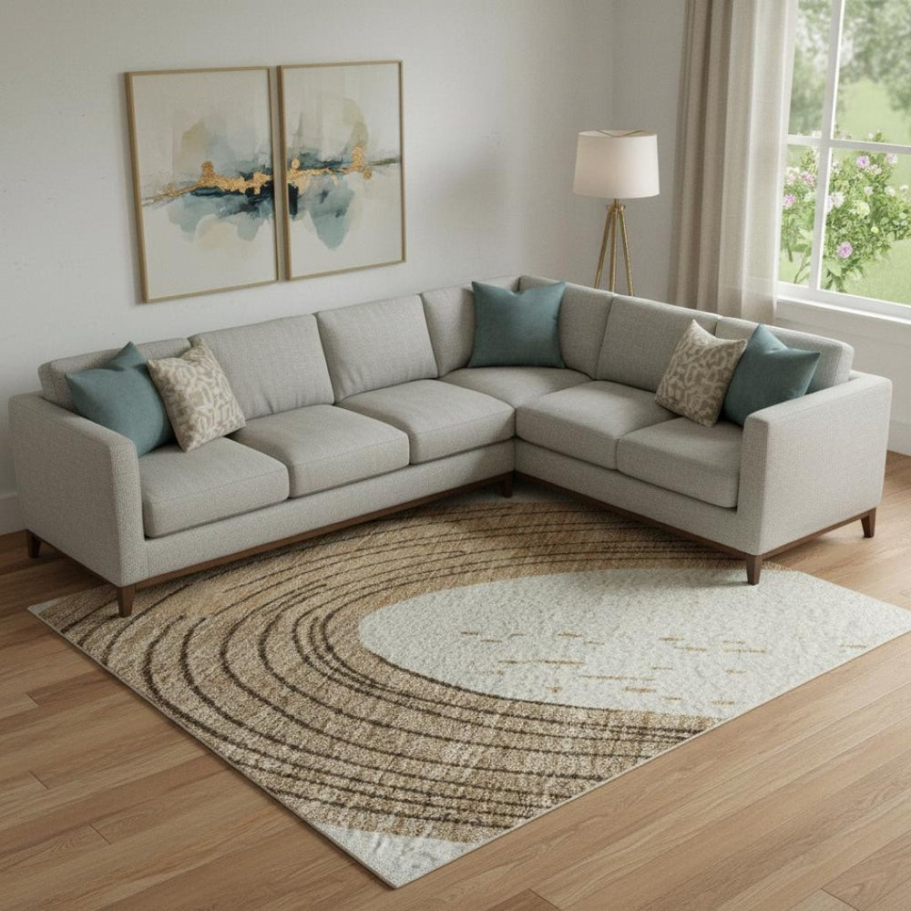 HomeRoots 9' Modern Ivory Khaki Geometric Washable Area Rug with UV Protection for Stylish High-Traffic Spaces 697535