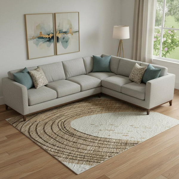 HomeRoots 9' Modern Ivory Khaki Geometric Washable Area Rug with UV Protection for Stylish High-Traffic Spaces 697535
