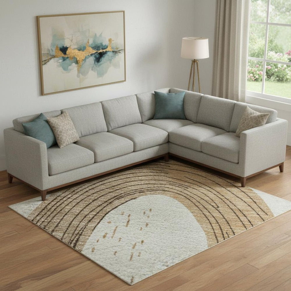 HomeRoots 10' Washable Ivory Khaki Beige Geometric Area Rug – Durable, UV Protected, Perfect for Family Spaces 697536