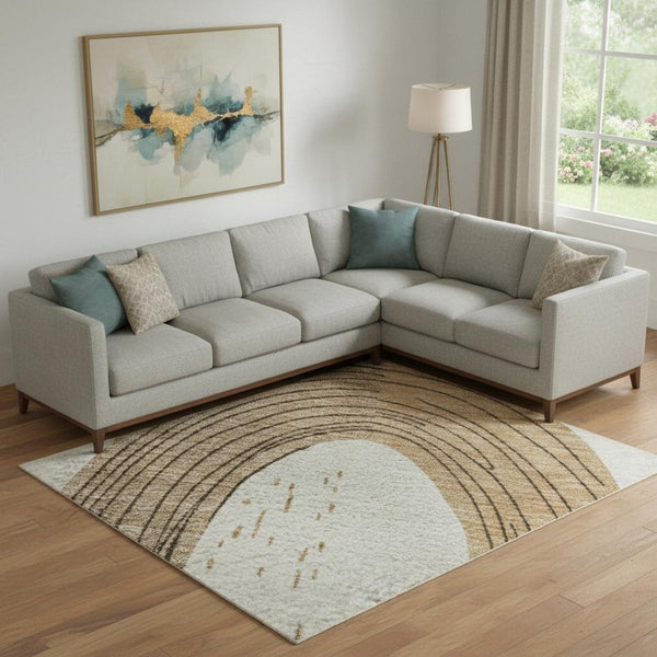 HomeRoots 10' Washable Ivory Khaki Beige Geometric Area Rug – Durable, UV Protected, Perfect for Family Spaces 697536