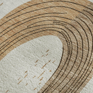 HomeRoots 10' Washable Ivory Khaki Beige Geometric Area Rug – Durable, UV Protected, Perfect for Family Spaces 697536