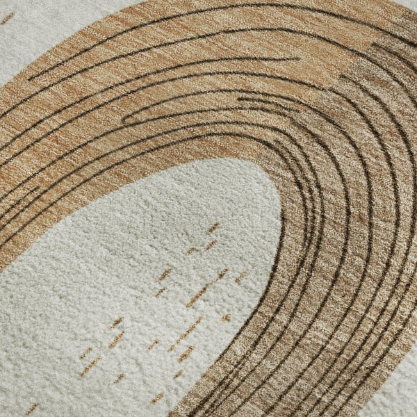 HomeRoots 10' Washable Ivory Khaki Beige Geometric Area Rug – Durable, UV Protected, Perfect for Family Spaces 697536