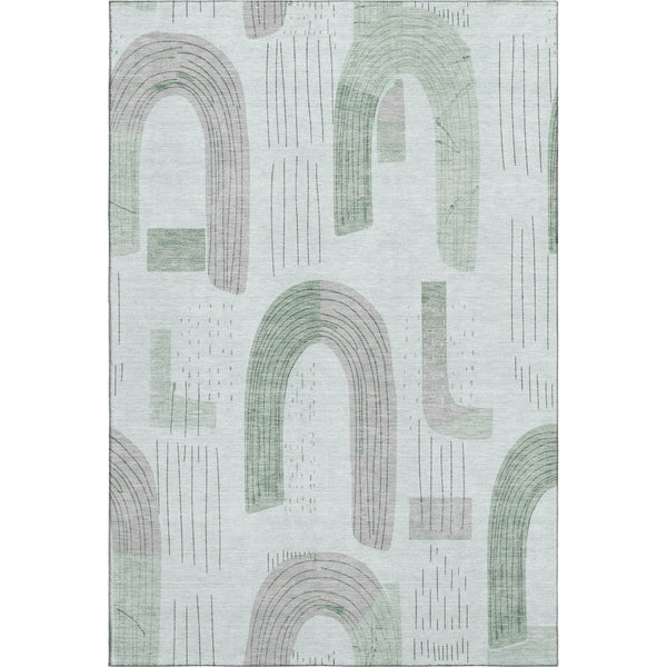 HomeRoots 5' X 8' Washable Mint Green, Gray & Ivory Geometric Area Rug with UV Protection - Durable & Soft! 697538