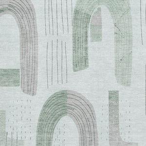 HomeRoots 5' X 8' Washable Mint Green, Gray & Ivory Geometric Area Rug with UV Protection - Durable & Soft! 697538