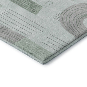 HomeRoots 8' Stylish Mint Green, Gray & Ivory Geometric Round Rug - Washable, UV Protected & Stain Resistant! 697539