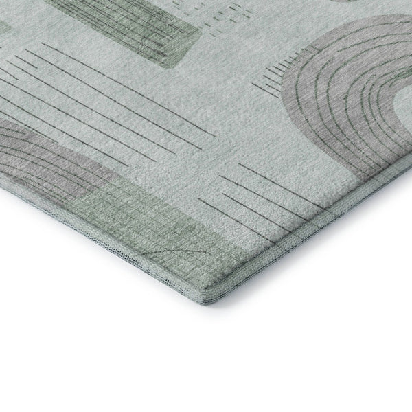 HomeRoots 8' Stylish Mint Green, Gray & Ivory Geometric Round Rug - Washable, UV Protected & Stain Resistant! 697539