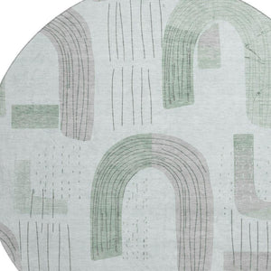 HomeRoots 8' Stylish Mint Green, Gray & Ivory Geometric Round Rug - Washable, UV Protected & Stain Resistant! 697539