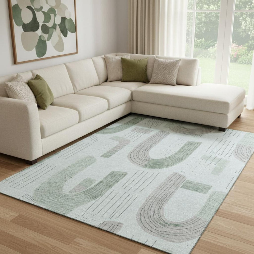 HomeRoots 8' X 10' Modern Mint Green Geometric Area Rug - Washable, UV Protected, Stain Resistant & Non-Slip 697540