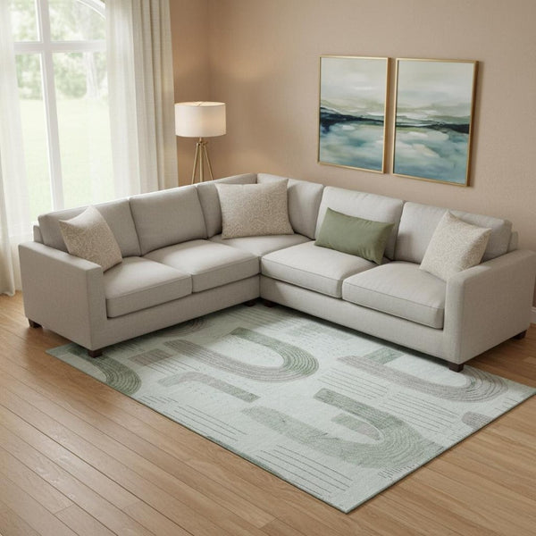 HomeRoots 9' X 12' Stylish Mint Green Gray Ivory Geometric Area Rug - Washable, UV Protected & Pet-Friendly! 697541