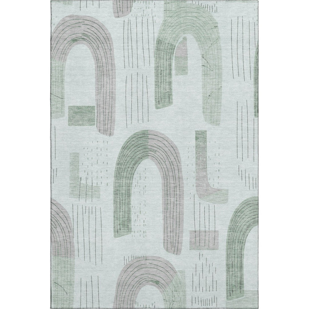 HomeRoots 9' X 12' Stylish Mint Green Gray Ivory Geometric Area Rug - Washable, UV Protected & Pet-Friendly! 697541