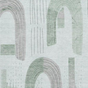 HomeRoots 9' X 12' Stylish Mint Green Gray Ivory Geometric Area Rug - Washable, UV Protected & Pet-Friendly! 697541