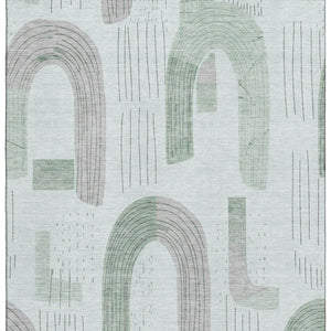 HomeRoots 9' X 12' Stylish Mint Green Gray Ivory Geometric Area Rug - Washable, UV Protected & Pet-Friendly! 697541