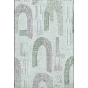 HomeRoots 10' X 14' Mint Green, Gray & Ivory Geometric Area Rug - Washable, UV-Protected, Non-Slip Design 697542