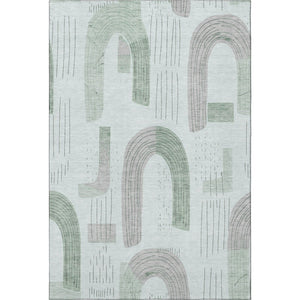 HomeRoots 10' X 14' Mint Green, Gray & Ivory Geometric Area Rug - Washable, UV-Protected, Non-Slip Design 697542
