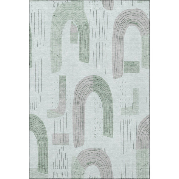 HomeRoots 10' X 14' Mint Green, Gray & Ivory Geometric Area Rug - Washable, UV-Protected, Non-Slip Design 697542