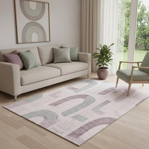 HomeRoots 5' X 8' Pink Gray Silver Geometric Washable Area Rug with UV Protection for Modern Homes & Easy Care 697544