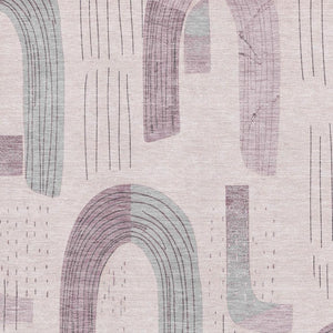 HomeRoots 5' X 8' Pink Gray Silver Geometric Washable Area Rug with UV Protection for Modern Homes & Easy Care 697544