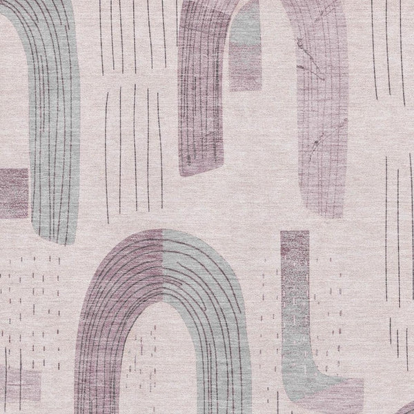 HomeRoots 5' X 8' Pink Gray Silver Geometric Washable Area Rug with UV Protection for Modern Homes & Easy Care 697544
