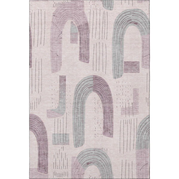 HomeRoots 5' X 8' Pink Gray Silver Geometric Washable Area Rug with UV Protection for Modern Homes & Easy Care 697544