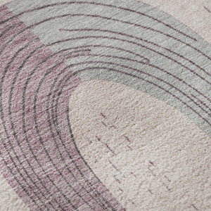HomeRoots 8' Modern Pink, Gray & Silver Geometric Washable Round Rug - UV Protected, Durable & Kid-Friendly 697545