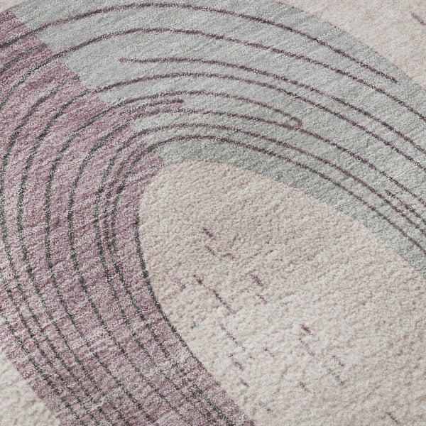 HomeRoots 8' Modern Pink, Gray & Silver Geometric Washable Round Rug - UV Protected, Durable & Kid-Friendly 697545