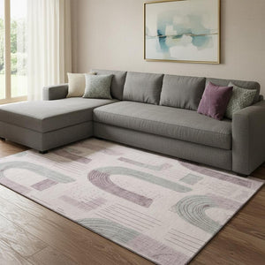 HomeRoots 8' X 10' Modern Pink Gray Silver Geometric Washable Area Rug, UV Protected for Busy Households 697546