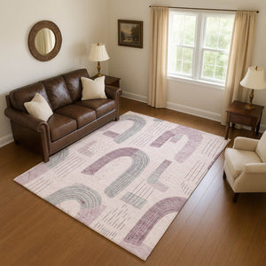 HomeRoots 8' X 10' Modern Pink Gray Silver Geometric Washable Area Rug, UV Protected for Busy Households 697546
